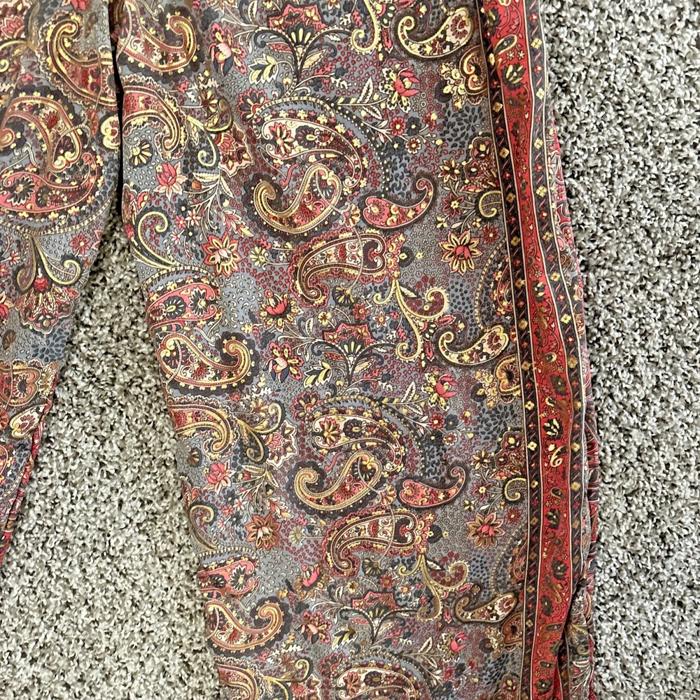 Cienna Pants Women S Silk Poly Blend Gold Red Floral Paisley Wide Leg Pants Boho - Picture 10 of 16